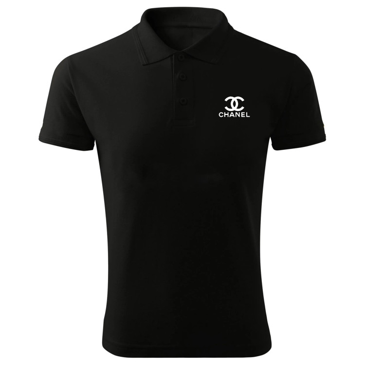 پولوشرت آستین کوتاه مردانه مشکی طرح Chanel مدل K9797 جنس جودون اعلا سایز L XL 2XL