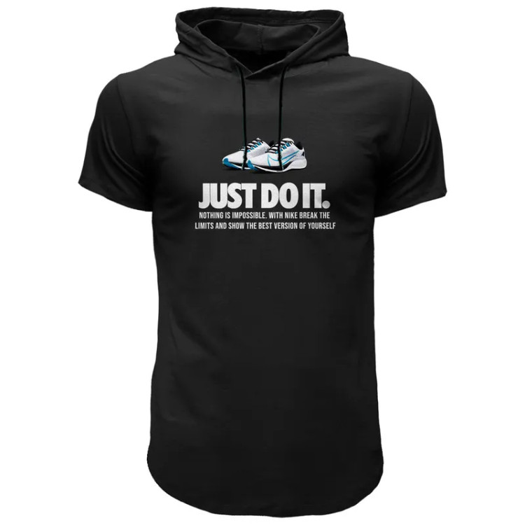 تی شرت کلاه دار مردانه یقه گرد آستین کوتاه نخ ساده روزمره اسپرت