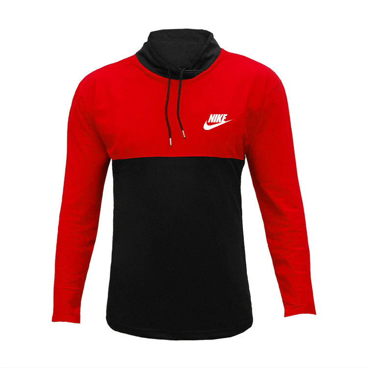 تیشرت آستین بلند مردانه طرح New Nike یقه ایستاده جودون قرمز مشکی سایز L XL XXL