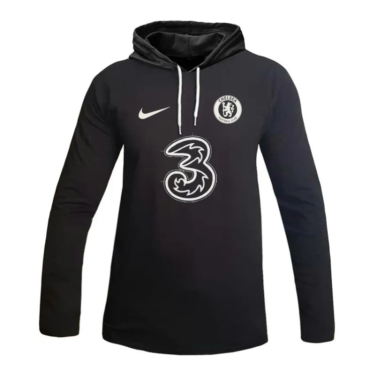 تی شرت کلاه دار مردانه مدل چلسی ساده مشکی نخ آستین بلند