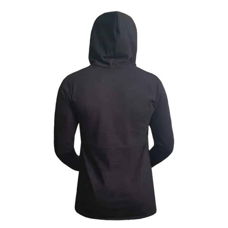 تی شرت کلاه دار مردانه مدل چلسی ساده مشکی نخ آستین بلند