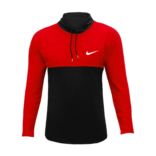 تیشرت آستین بلند مردانه طرح نایک مدل L 8696 یقه ایستاده جودون قرمز مشکی