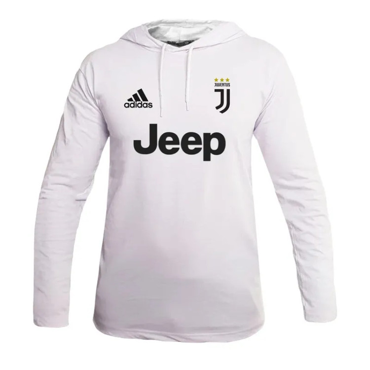 تیشرت آستین بلند مردانه طرح یوونتوس کلاه دار نخی اعلا مشکی سفید سایز L XL 2XL