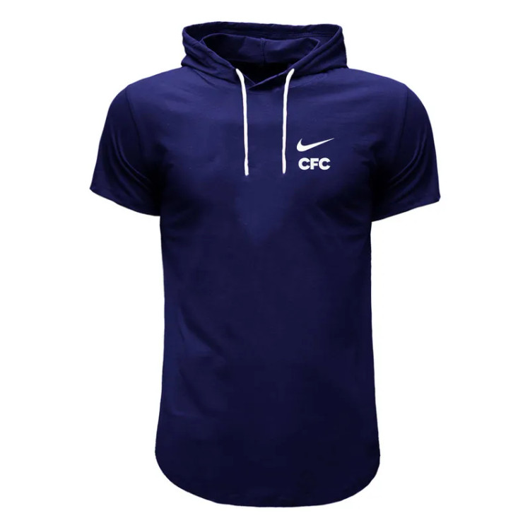 تی شرت کلاه دار آستین کوتاه مردانه سورمه ای نخی مدل 8902