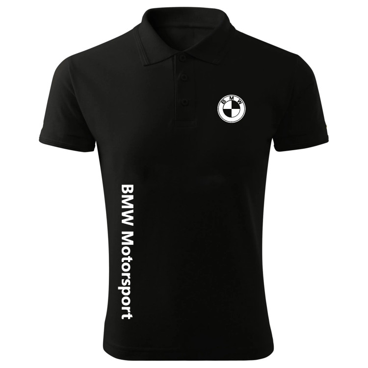 پولوشرت مردانه آستین کوتاه مشکی طرح BMW جنس جودون سایز L XL 2XL