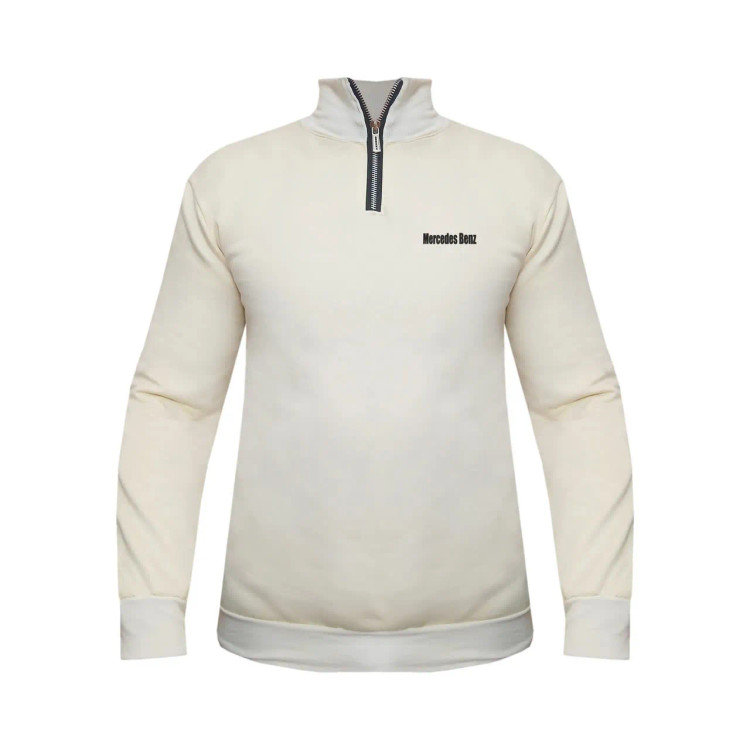 هودی نیم زیپ مردانه دورس اسپان داخل کرک طرح benz مدل d7554 کرم سایز L XL 2XL