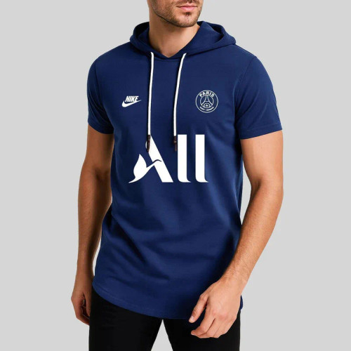 تیشرت کلاه دار مردانه طرح پاریس مدل 906291 سرمه ای نخ آستین کوتاه اسپرت روزمره