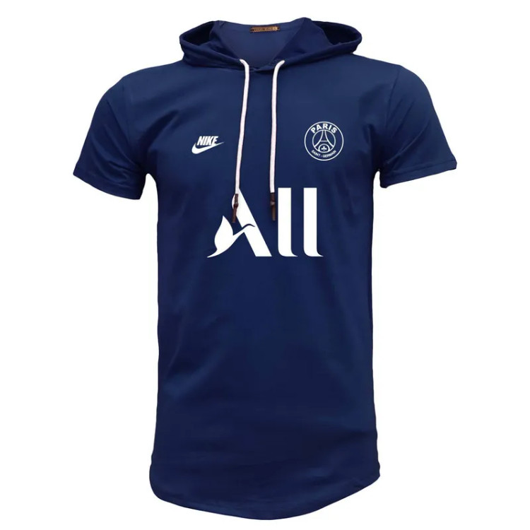 تیشرت کلاه دار مردانه طرح پاریس مدل 906291 سرمه ای نخ آستین کوتاه اسپرت روزمره