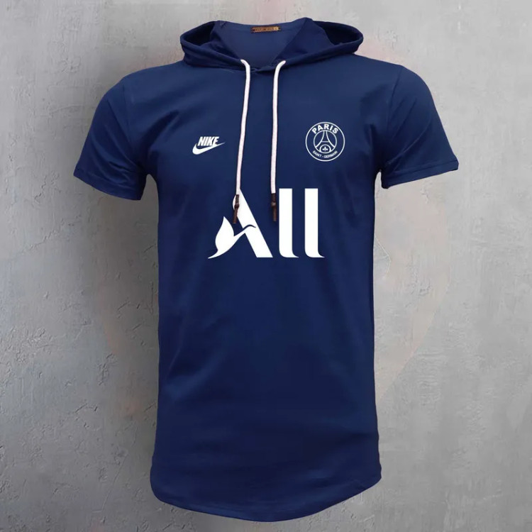 تیشرت کلاه دار مردانه طرح پاریس مدل 906291 سرمه ای نخ آستین کوتاه اسپرت روزمره