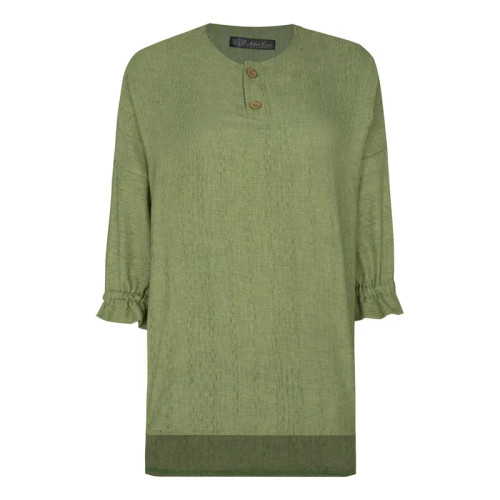 شومیز زنانه آستین سه ربع یقه دکمه دار مدل سوفیا سبز سدری مراکشی ساده کد8373