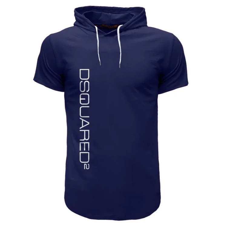 تیشرت کلاه دار مردانه مدل 001051 سرمه ای نخ یقه گرد آستین کوتاه ساده