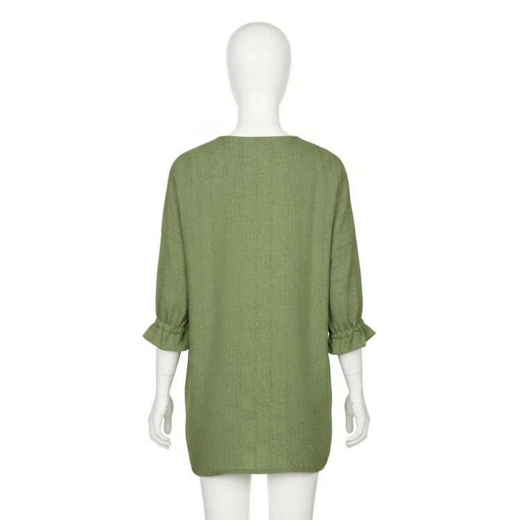 شومیز زنانه آستین سه ربع یقه دکمه دار مدل سوفیا سبز سدری مراکشی ساده کد8373