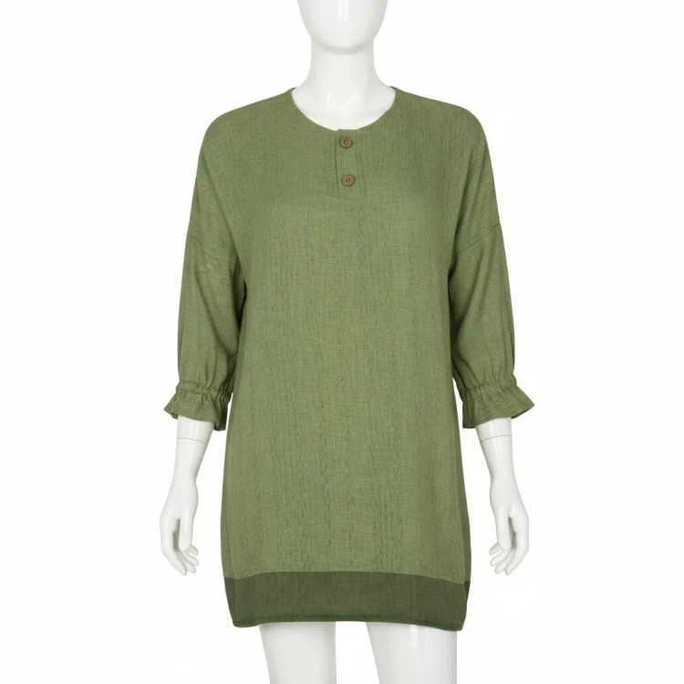 شومیز زنانه آستین سه ربع یقه دکمه دار مدل سوفیا سبز سدری مراکشی ساده کد8373