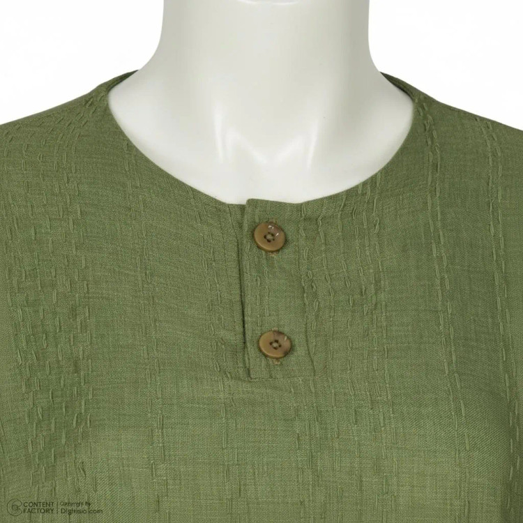 شومیز زنانه آستین سه ربع یقه دکمه دار مدل سوفیا سبز سدری مراکشی ساده کد8373