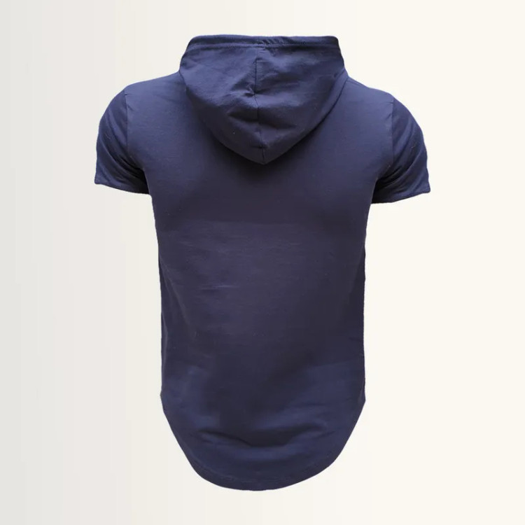 تیشرت کلاه دار مردانه مدل 001051 سرمه ای نخ یقه گرد آستین کوتاه ساده