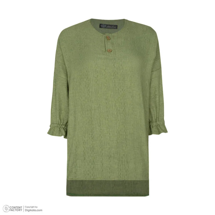 شومیز زنانه آستین سه ربع یقه دکمه دار مدل سوفیا سبز سدری مراکشی ساده کد8373