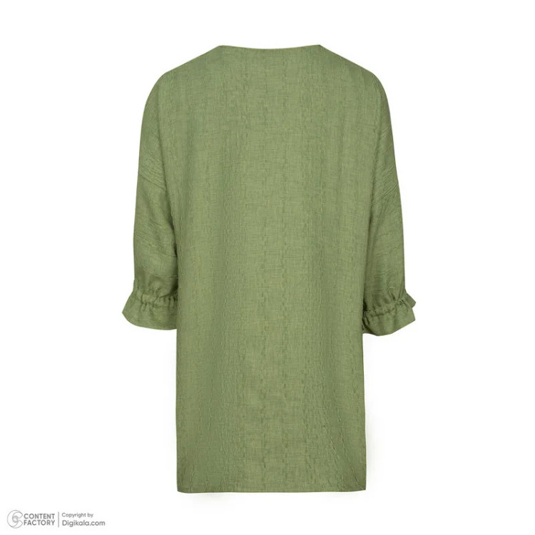 شومیز زنانه آستین سه ربع یقه دکمه دار مدل سوفیا سبز سدری مراکشی ساده کد8373