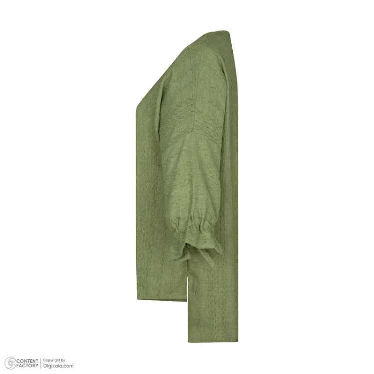 شومیز زنانه آستین سه ربع یقه دکمه دار مدل سوفیا سبز سدری مراکشی ساده کد8373