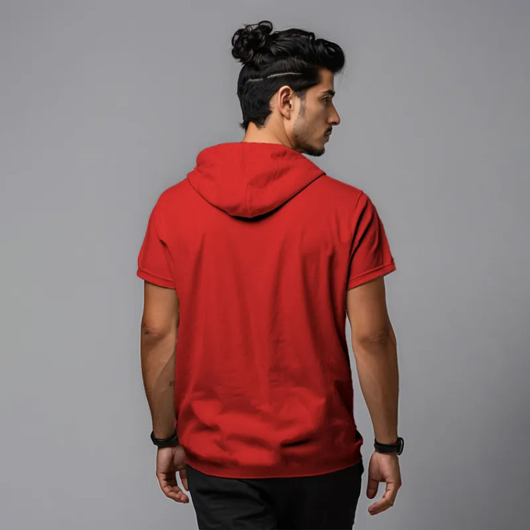 تی شرت کلاه دار آستین کوتاه مردانه نخی اسپرت روزمره مدل 14020825b