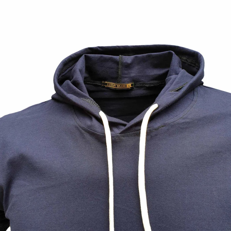 تیشرت کلاه دار مردانه مدل 001051 سرمه ای نخ یقه گرد آستین کوتاه ساده