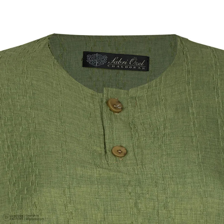 شومیز زنانه آستین سه ربع یقه دکمه دار مدل سوفیا سبز سدری مراکشی ساده کد8373