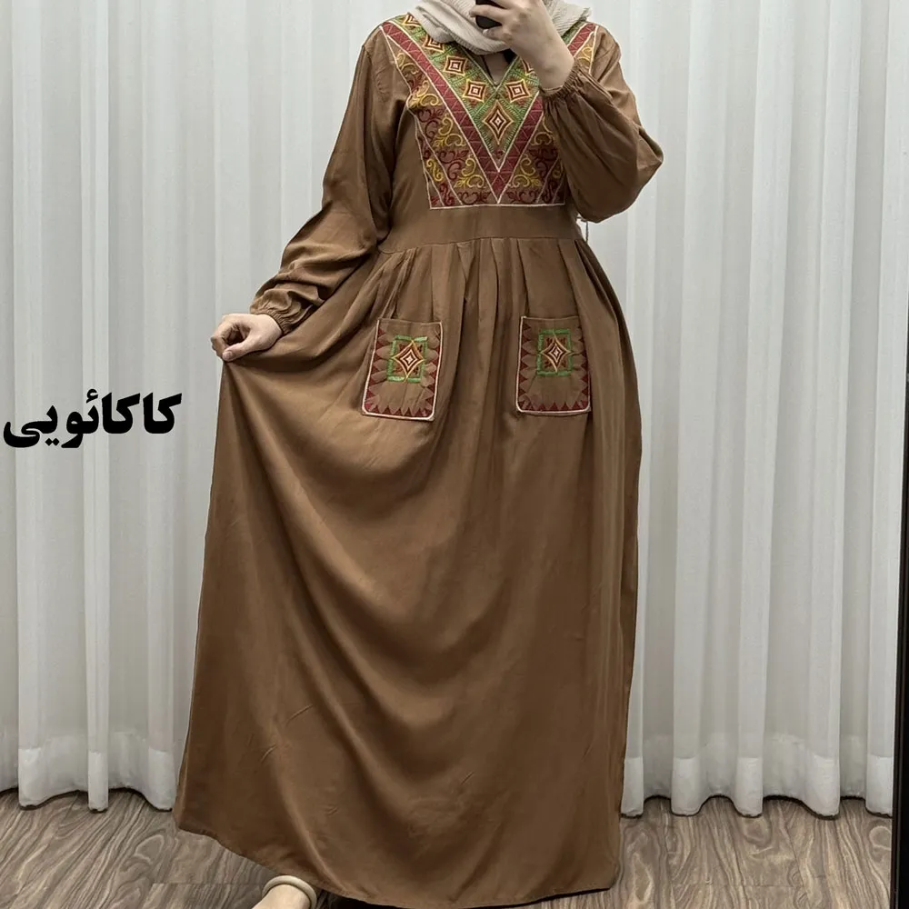 پیراهن ساحلی دوجیب شارلوت گلدوزی شده