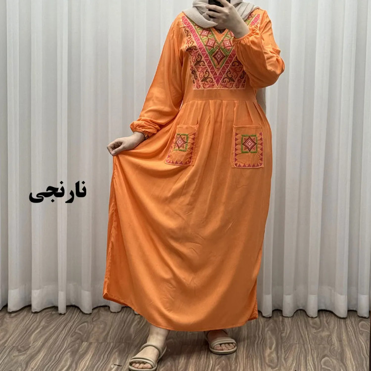 پیراهن ساحلی دوجیب شارلوت گلدوزی شده