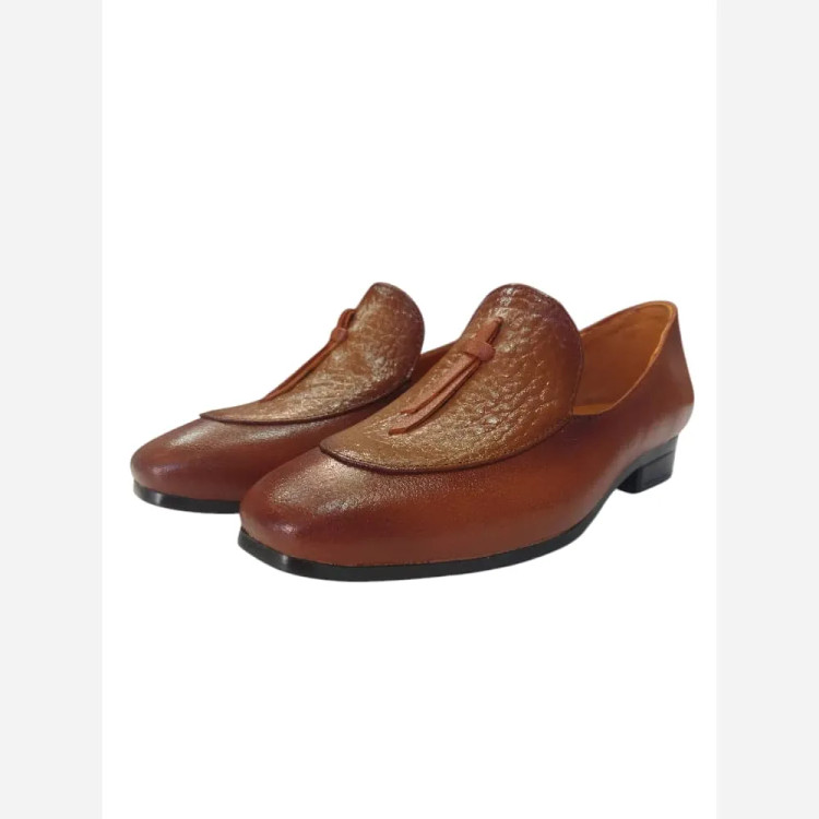 کالج چرم طبیعی زنانه پاپیونی چاپی مشکی عسلی سایز 37 تا 40