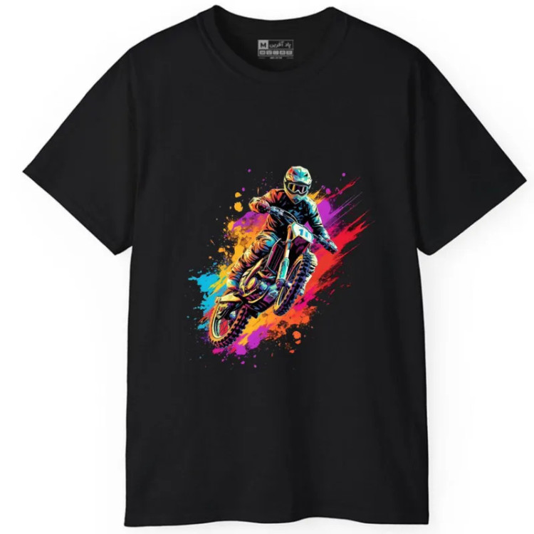 تیشرت آستین کوتاه مردانه پاد آفرین مدل موتور کد 1899 طرح چاپ مقاوم یقه گرد