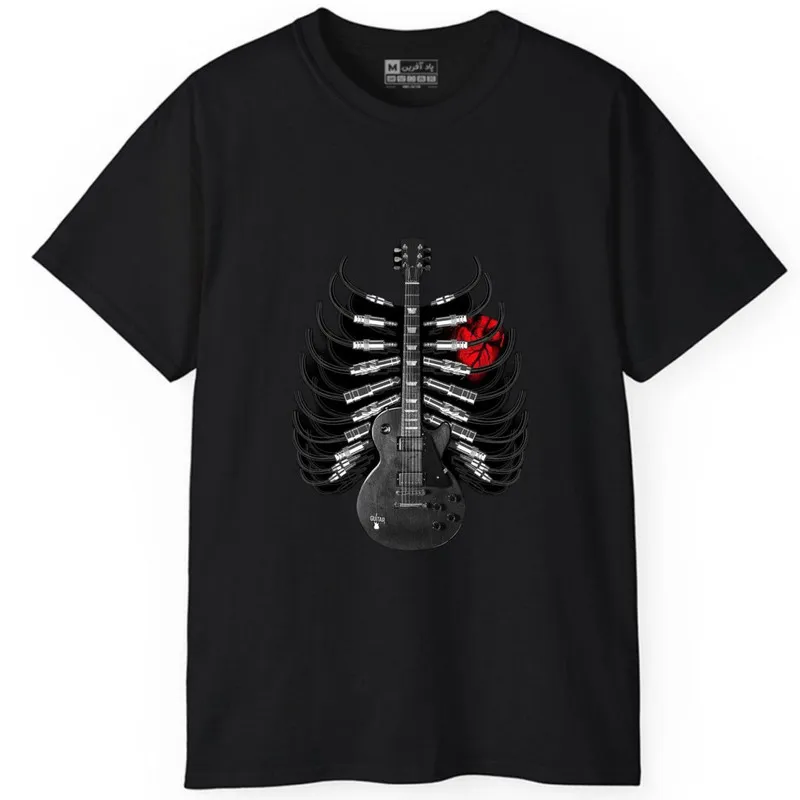 تیشرت آستین کوتاه مردانه پاد آفرین مدل قلب عشق گیتار کد 2018