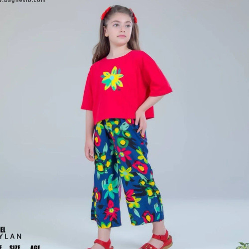 کراپ و شلوار نخی خنک سرخابی