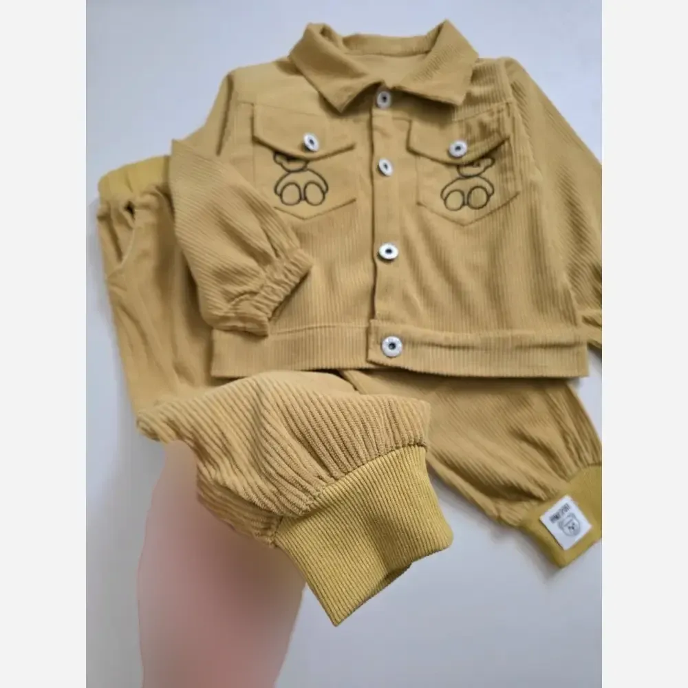 ست سه تیکه تدی وارداتی مخمل کبریتی اسپرت دخترانه و پسرانه مناسب 1 تا 5 سال و نیم