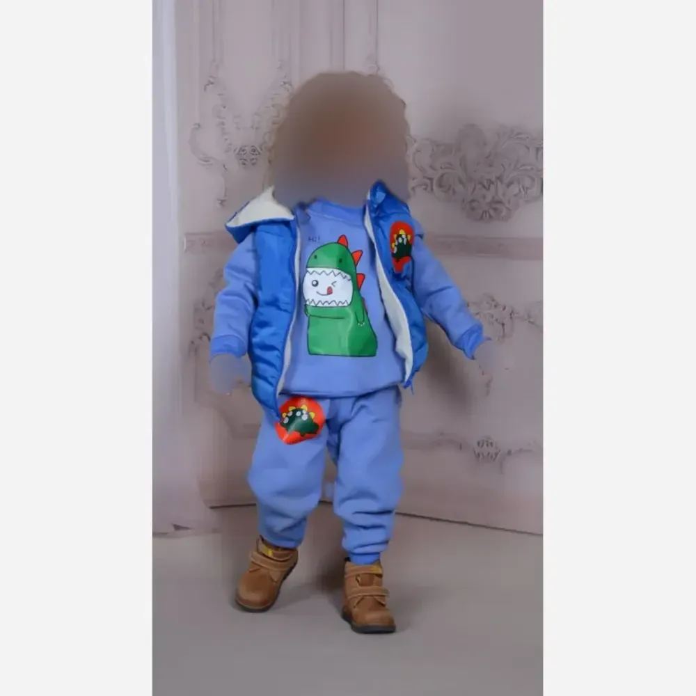 ست سه تیکه بچگانه پافر ضدآب و بلوز شلوار دورس تو کرک مناسب 2 تا 9 سال