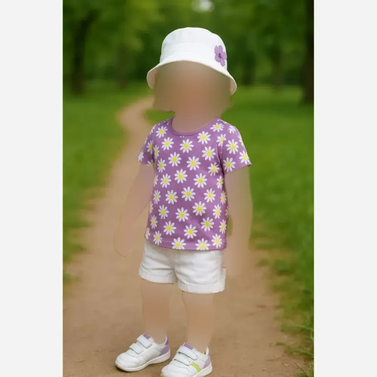 کراپ دخترانه نخ و پنبه طرح بابونه مناسب 2 تا 12 سال سایز 40 تا 60