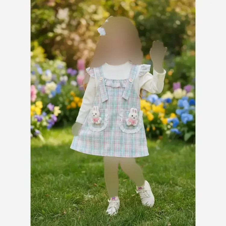 سارافون دخترانه طرح خرگوشی وارداتی مناسب 0 تا 4 سال