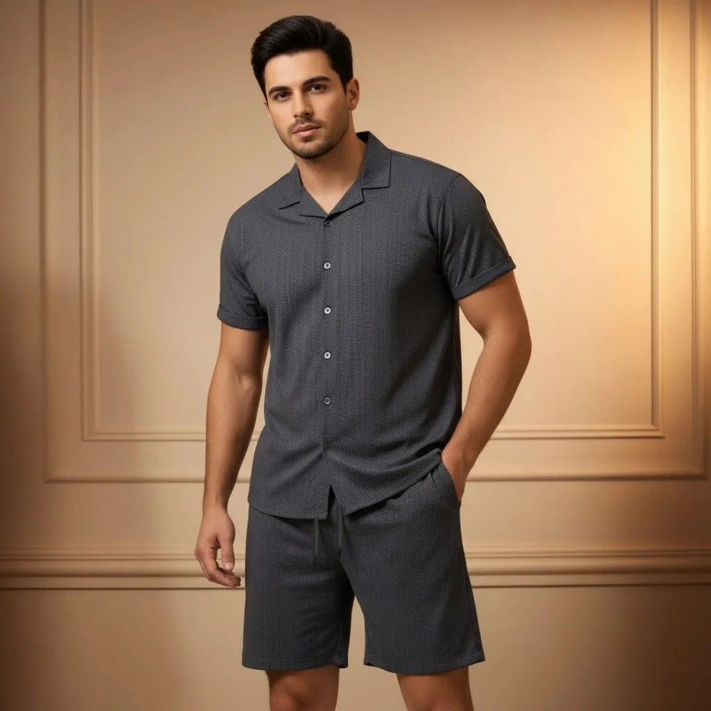 ست پیراهن و شلوارک مردانه پارچه مراکشی گرم بالا سایز L تا 3XL