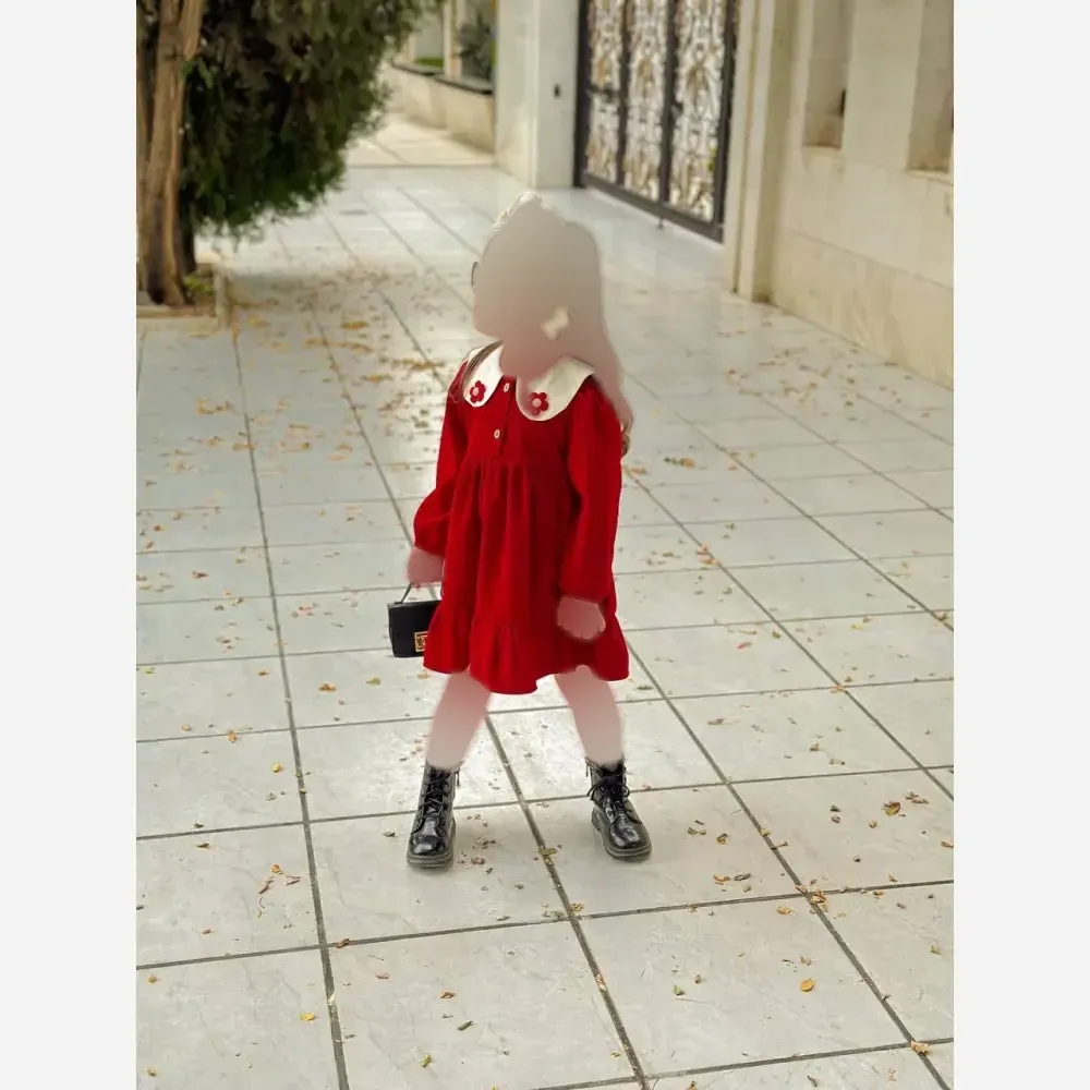 پیراهن دخترانه مخمل کبریتی یلدایی سایز 2 تا 6 سال