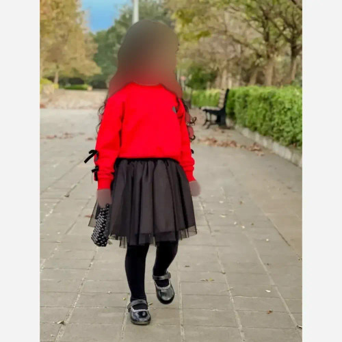 ست بلوز و دامن دخترانه یلدایی طرح دار جنس دورس پنبه و تور آستردار سایز 40 تا 55
