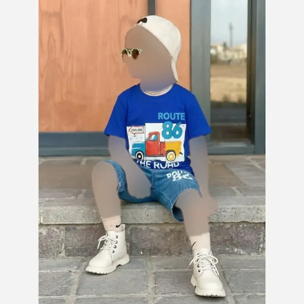 ست تیشرت و شلوارک پسرانه نخ پنبه سایز 40 تا 55