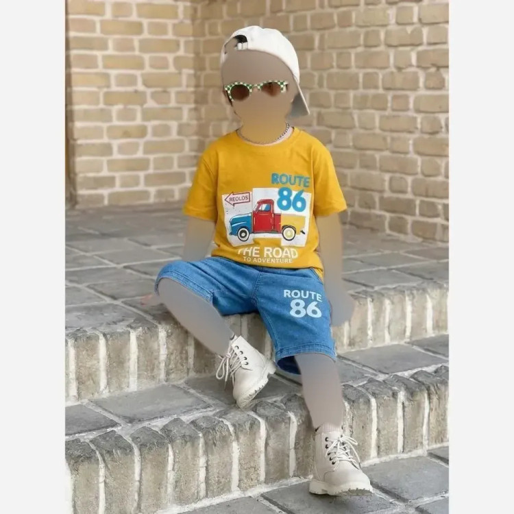 ست تیشرت و شلوارک پسرانه نخ پنبه سایز 40 تا 55