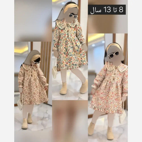 پیراهن دخترانه لینن وارداتی مدل بهار سایز بزرگ مناسب 8 تا 13 سال