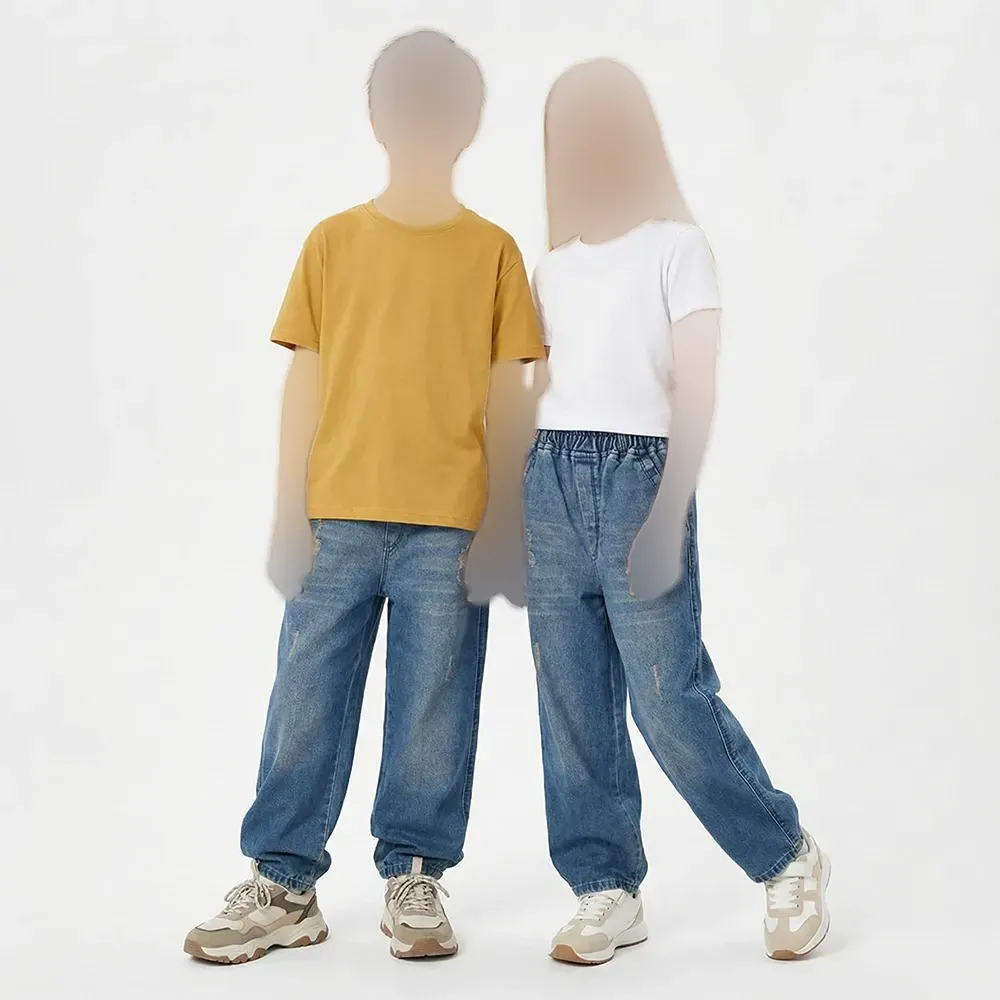 شلوار جین بگ بچه گانه آبی مناسب دختر و پسر 8 تا 13 سال