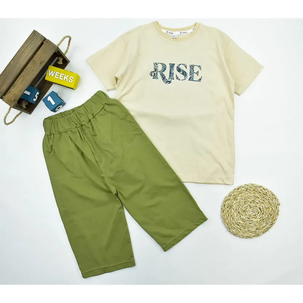 ست تیشرت و شلوارک پسرانه نخی طرح RISE کد 11442