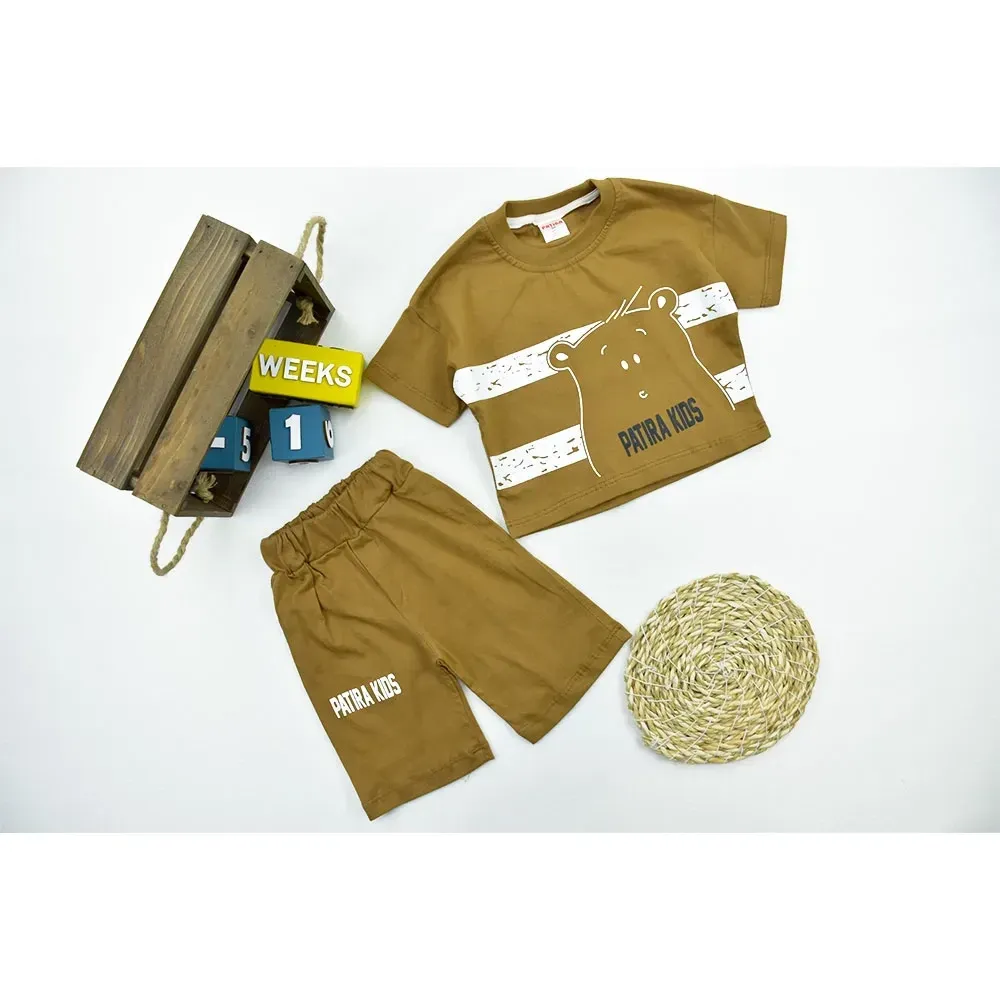 ست تیشرت و شلوارک پسرانه طرح خرس جنس پنبه ای