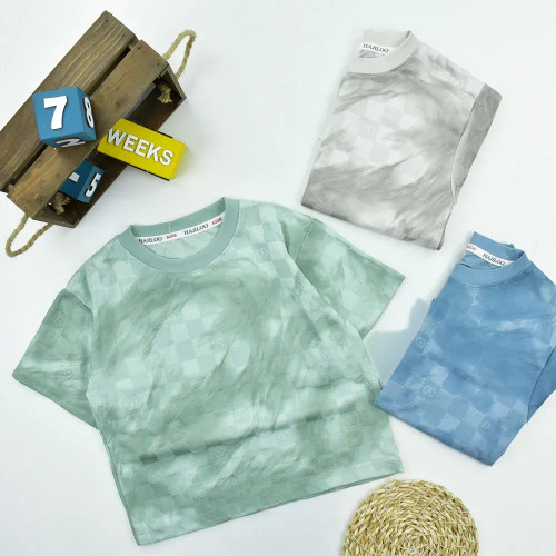 تیشرت باکسی پسرانه طرح شطرنجی یقه گرد پنبهای