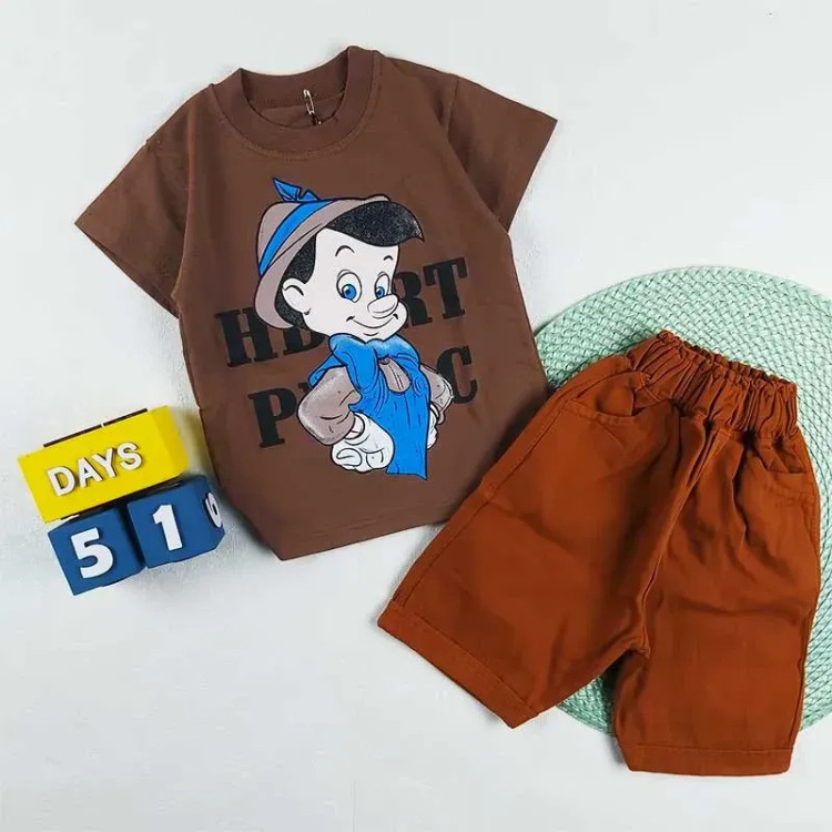 ست تیشرت و شلوارک جین پسرانه طرح پینوکیو کد 9310