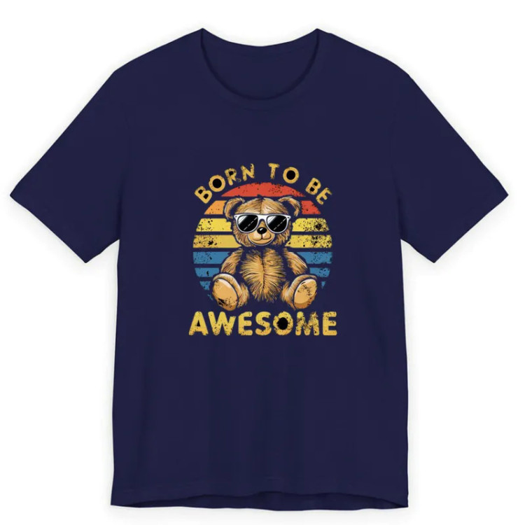 تیشرت آستین کوتاه مردانه یقه گرد طرح کارتونی خرس جنس نخی مدل کلاسیک