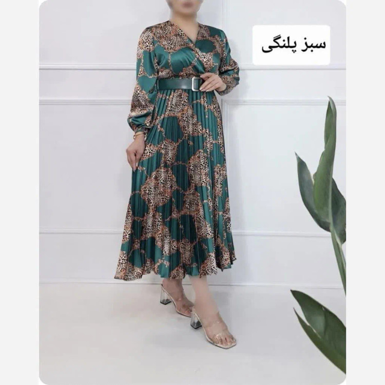 پیراهن مجلسی زنانه ساتن پلیسه مدل کلوش یقه چپ و راستی مناسب شیردهی