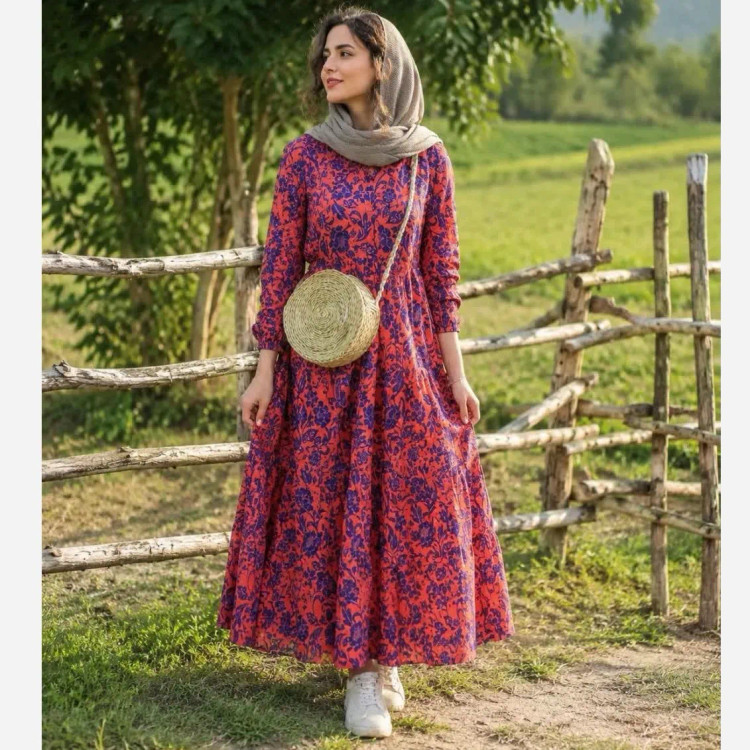 پیراهن زنانه مانتویی فلور طرح ساحلی مدل دامن 3 چین سایز 36 تا 50