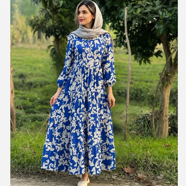 پیراهن زنانه مانتویی فلور طرح ساحلی مدل دامن 3 چین سایز 36 تا 50